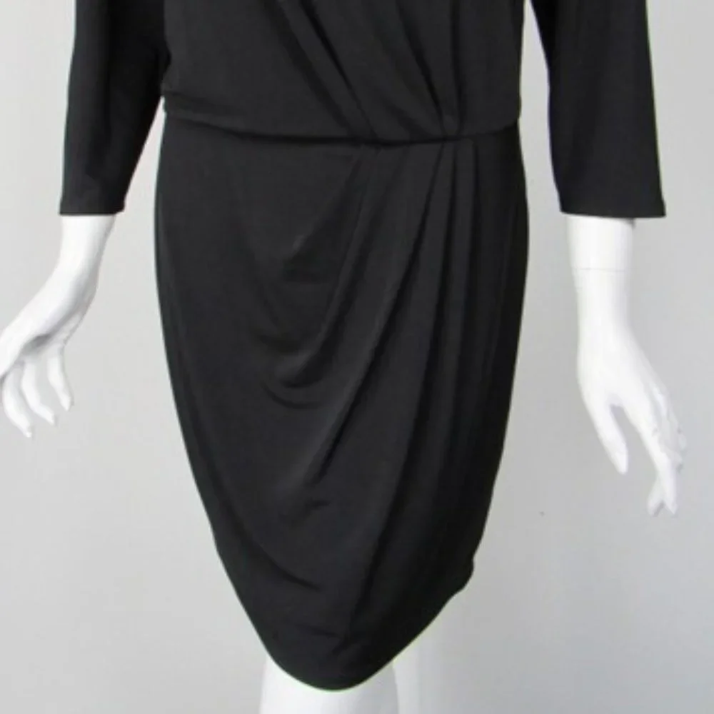 EUC [Trina Turk] Solid Black, 3/4 Sleeve, Knee-Length Draped Dress Womens Sz 6 - Picture 2 of 16